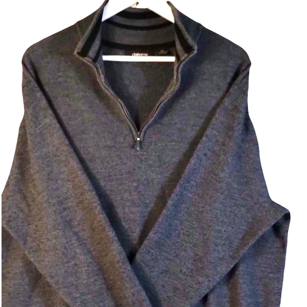 Merino Wool Blend Sweater Men's 3XL Grey Long Sleeve Quarter Zip Grandpa Preppy